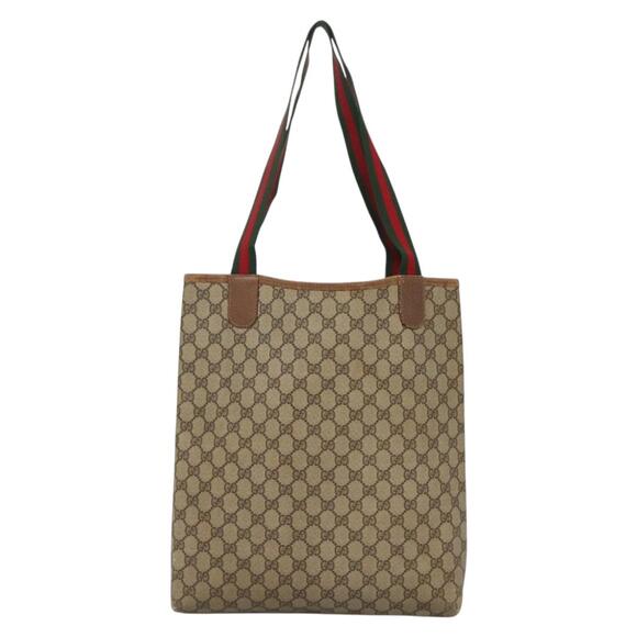GUCCI GG Supreme Web Sherry Line Tote Bag Pvc Beige Red 39 02 003 - Picture 3 of 16